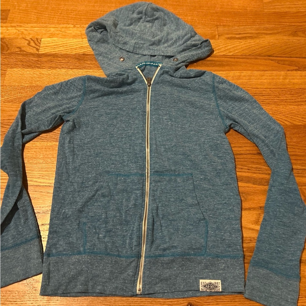 VINTAGE 2000s Aeropostale Women's Blue Full Zip-Up Light Hoodie, Medium. Y2K,